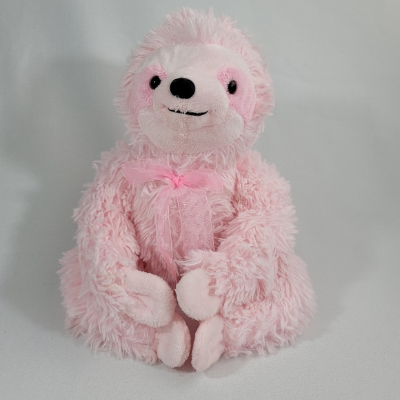 Dandee Pink Sitting Sloth Plush Plushie Stuffed Animal Toy Bow Valentine Lovey - Picture 1 of 13